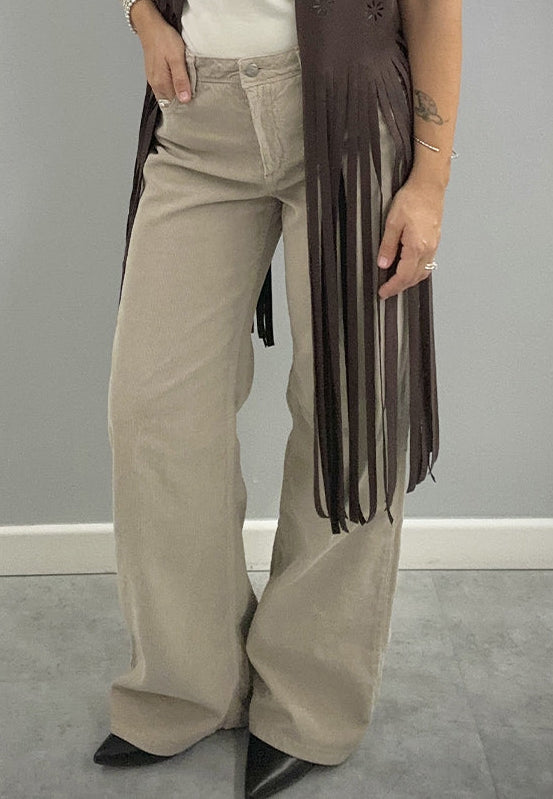Pont pantalone donna in velluto sabbia
