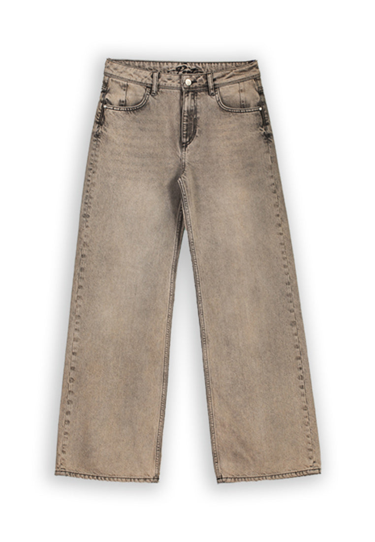 Pont jeans donna grigio sabbia WIDE leg
