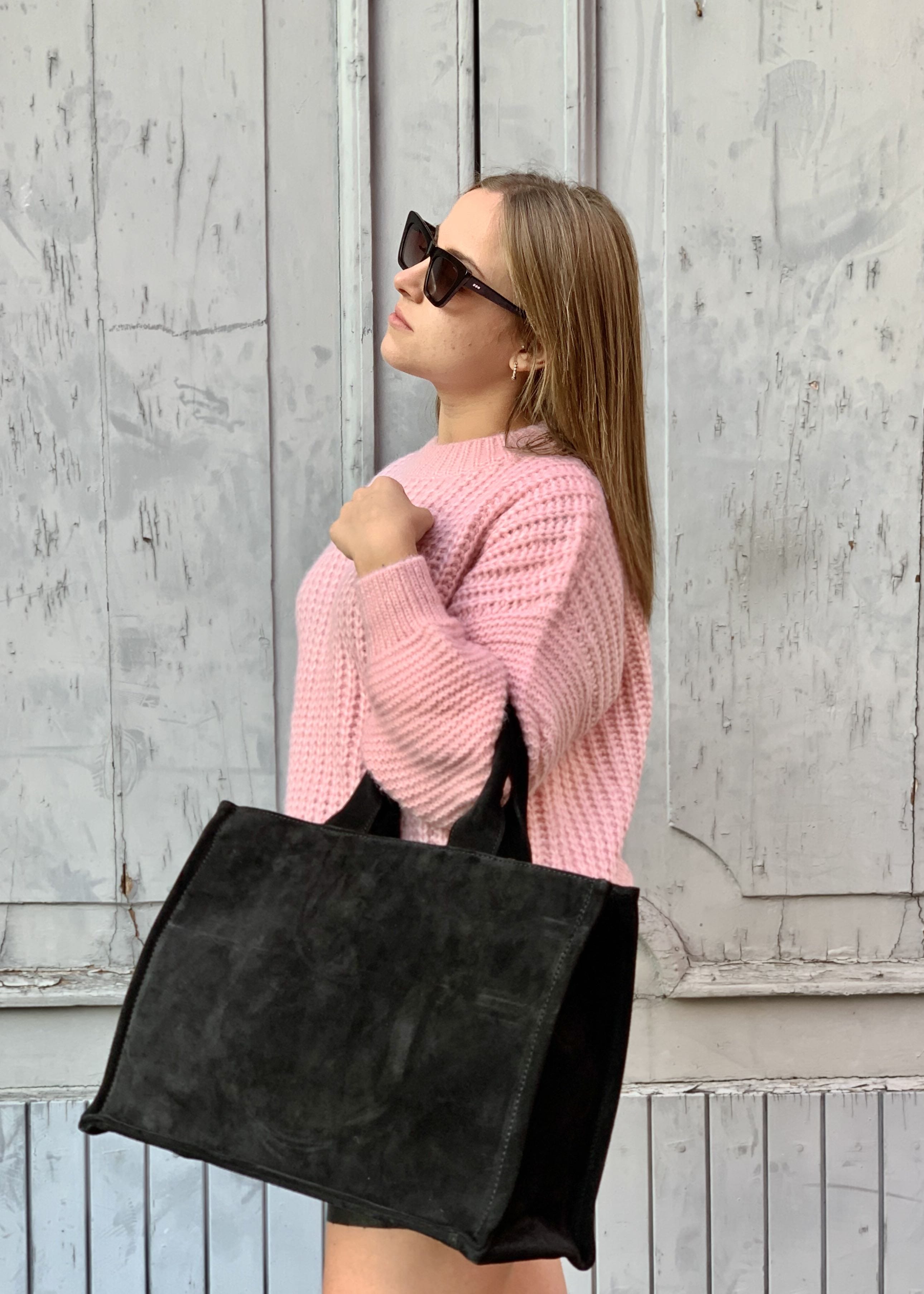 NAMASTE BORSA DONNA GRANDE RETTANGOLARE SCAMOSCIATA NERA - Shopaland