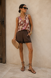 Kikisix donna short doppia balza con passamaneria cioccolato