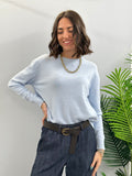 Kikisix donna maglia in viscosa basic girocollo a coste celeste