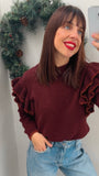Maglione donna bordeaux con Rouche nella manica