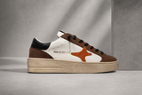 Ama Brand sneakers uomo in pelle bassa slam bianco marrone logo arancione