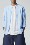 Seinse uomo Camicia Manica lunga lino azzurro