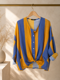 kikisix camicia donna mussola rigata blu ocra
