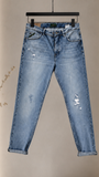 Pont jeans denim uomo cropped medio chiaro rotto