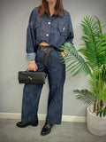 Kikisix donna bomber denim con spilla e tasche blu