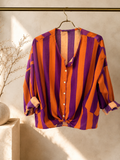 kikisix camicia donna mussola rigata viola