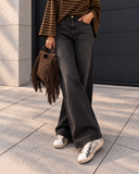 Pont donna jeans  relaxed leg nero sporcato
