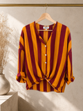 kikisix camicia donna mussola rigata arancio bordeaux