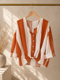 kikisix camicia donna mussola rigata burro mattone