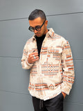 Overshirt uomo fantasia panna e tabacco