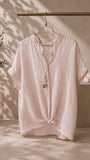 Kikisix camicia donna  manica corta in mussola rosa cipria e bianco (Copia)