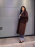 Cappotto donna lungo cioccolato con frange
