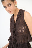 Kikisix gilet donna in pizzo moro con lacci