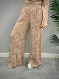 Kikisix donna pantalone palazzo con elastico devore cipria