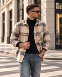 Seinse Uomo Overshirt camicia a quadri  beige