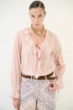 kikisix Camicia donna rosa in mussola con rouche