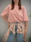 Kikisix donna tshirt over con maniche pizzo rosa