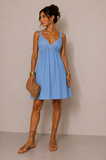 Kikisix donna abito corto in chambray celeste