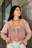 kikisix Camicia donna rosa in mussola con rouche