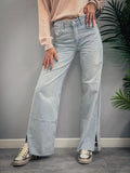 Pont jeans denim donna relaxed straight leg bleach rotto