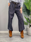 Kikisix donna pantalone dritto elastico vita con cintura blu