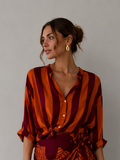 kikisix camicia donna mussola rigata arancio bordeaux