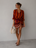 kikisix camicia donna mussola rigata arancio bordeaux