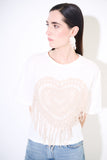 Kikisix t-shirt donna bianca con cuore ricamo