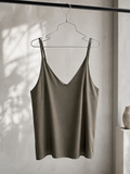 Kikisix donna Top canotta basic con spallini regolabili in viscosa verde militare