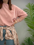 Kikisix donna tshirt over con maniche pizzo rosa