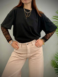 Kikisix donna tshirt over con maniche pizzo nero