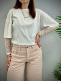 Kikisix donna tshirt over con maniche pizzo bianca