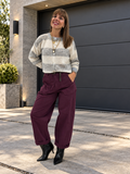 Pantalone donna baggy cotone bordeaux