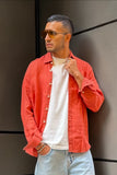 Bl11 Uomo Camicia Colletto Lino Brick