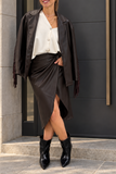 Kikisix Donna Longuette pareo con fiocco in ecopelle moro