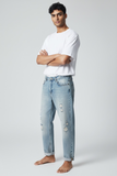 Pont jeans denim uomo cropped bleach rotto