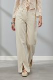 Kikisix donna pantalone dritto con spacchi in gabardina media burro