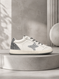 Ama brand sneakers donna bianca dettagli glitter argento