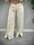 Kikisix donna pantalone dritto con spacchi in gabardina media burro