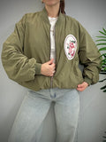 Kikisix donna bomber patch con doppio cursore verde militare
