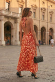Kikisix donna abito lungo schiena scoperta rosso