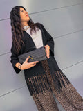 KIKISIX CARDIGAN DONNA NERO CON FRANGE