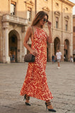 Kikisix donna abito lungo schiena scoperta rosso