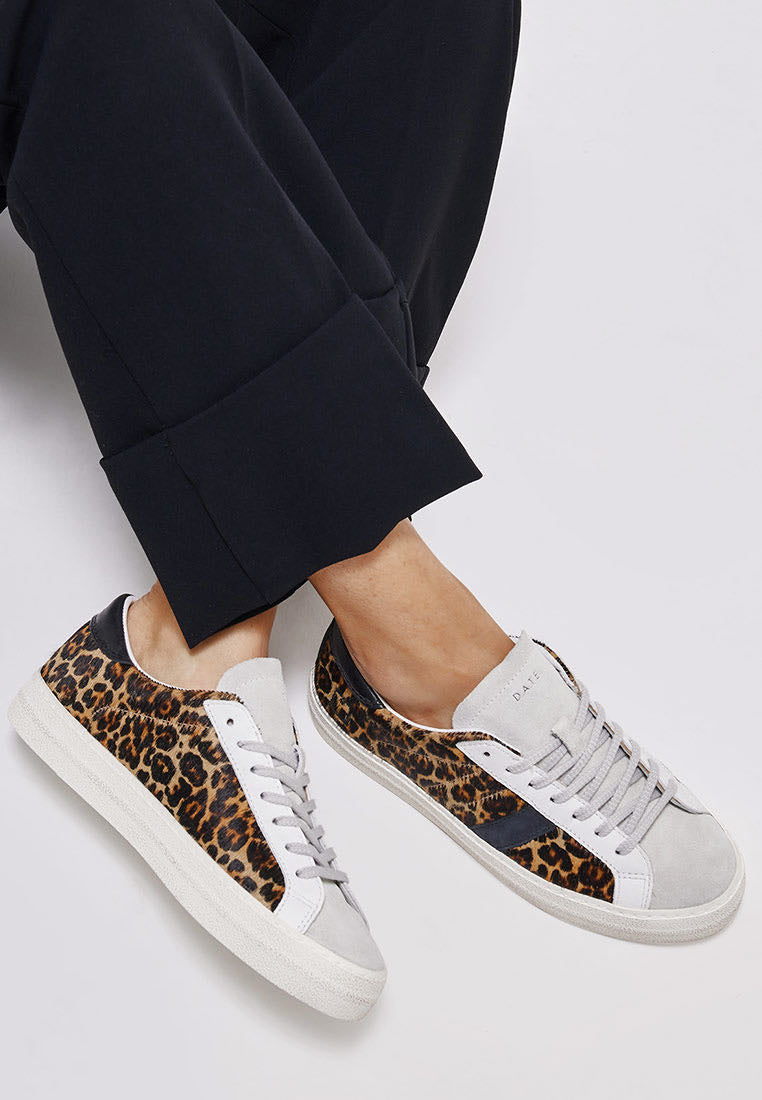 DATE sneakers donna bianche con scudetto cavallino leopardato e