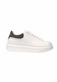 Gaelle white men's sneakers with gray heel tab and logo