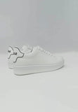 Gaelle white women's sneakers with white heel tab and black logo
