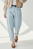 Kikisix donna pantalone balloon con pinces e cintura blu chiaro