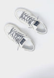 Ama brand women's white leather sneakers Glitter heel tab glitter logo and said